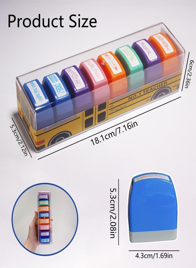 WAFJAMF 8-Pack Teacher Stamps for Grading Self-Inking School Stamp Set for Homework Reward Classroom Evaluation Portable Teacher Stamps for Elementary Educators - Image 2